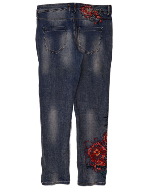 Desigual Womens Slim Jeans W32 L31 Blue Floral Polyester