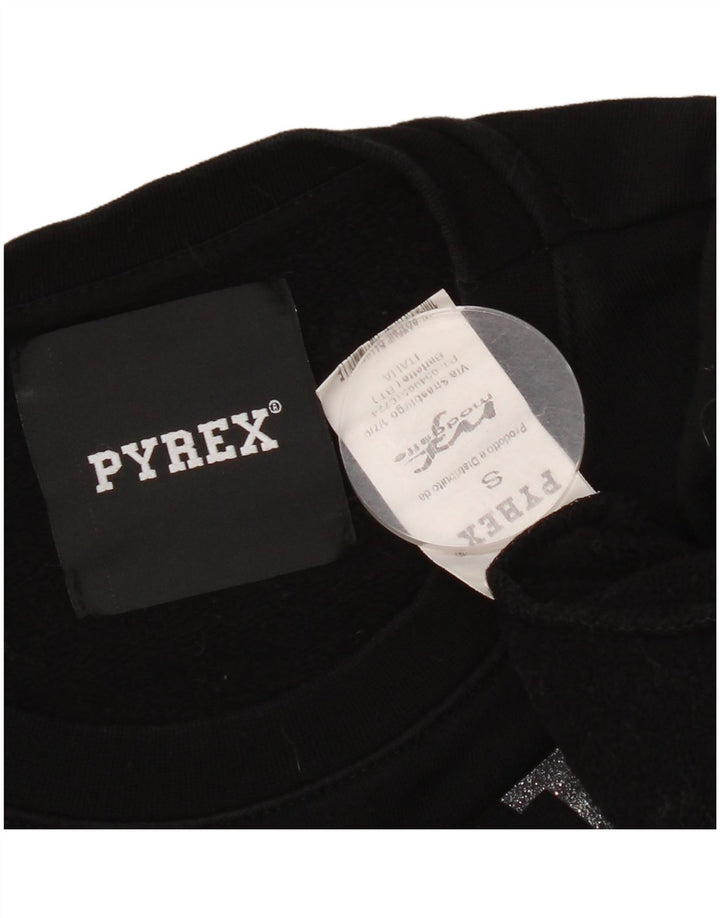 Damska bluza oversize Pyrex z grafiką, UK 10, mała, czarna bawełna