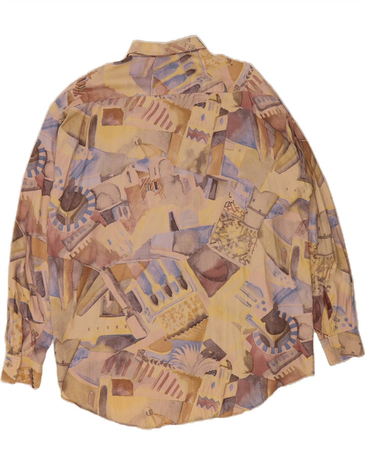 KANTAROS Mens Abstract Pattern Shirt Large Beige Viscose Vintage Kantaros and Second-Hand Kantaros from Messina Hembry 