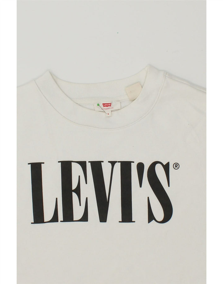 LEVI'S Womens Oversized Crop Graphic Sweatshirt Jumper UK 10 Small White Vintage Levi's and Second-Hand Levi's from Messina Hembry 