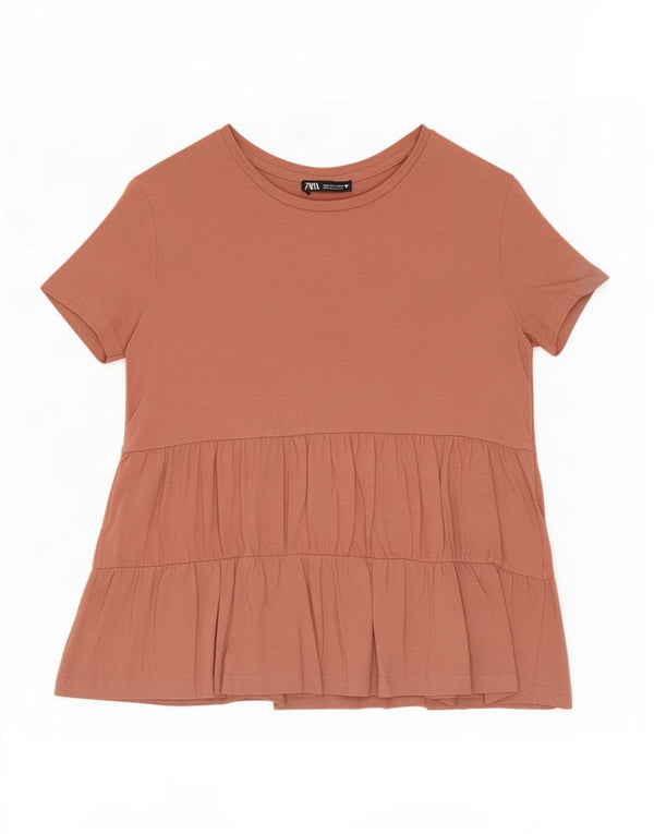 Damska bluzka z krótkim rękawem Zara Top UK 10 Small Brown