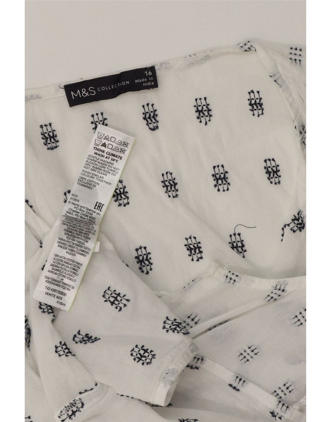 MARKS & SPENCER Damska bluzka bez rękawów UK 16, duża, biała, geometryczna
