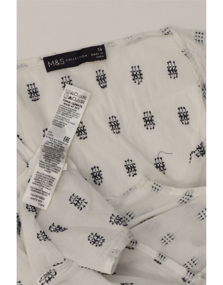 MARKS & SPENCER Damska bluzka bez rękawów UK 16, duża, biała, geometryczna