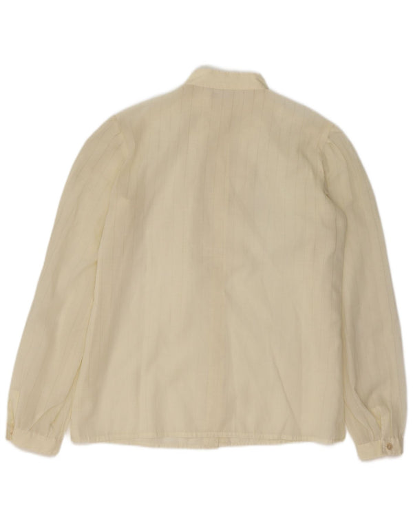 Damska bluzka koszulowa VINTAGE z falbaną z przodu UK 16, duże złamane białe paski