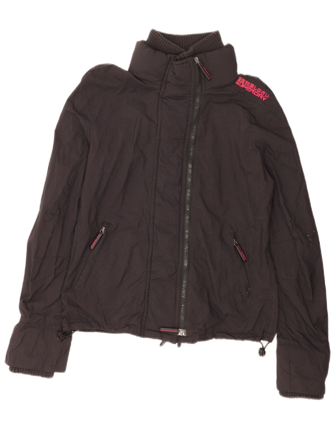 Damska kurtka wiatrówka Superdry Graphic UK 16, duża, czarna nylonowa