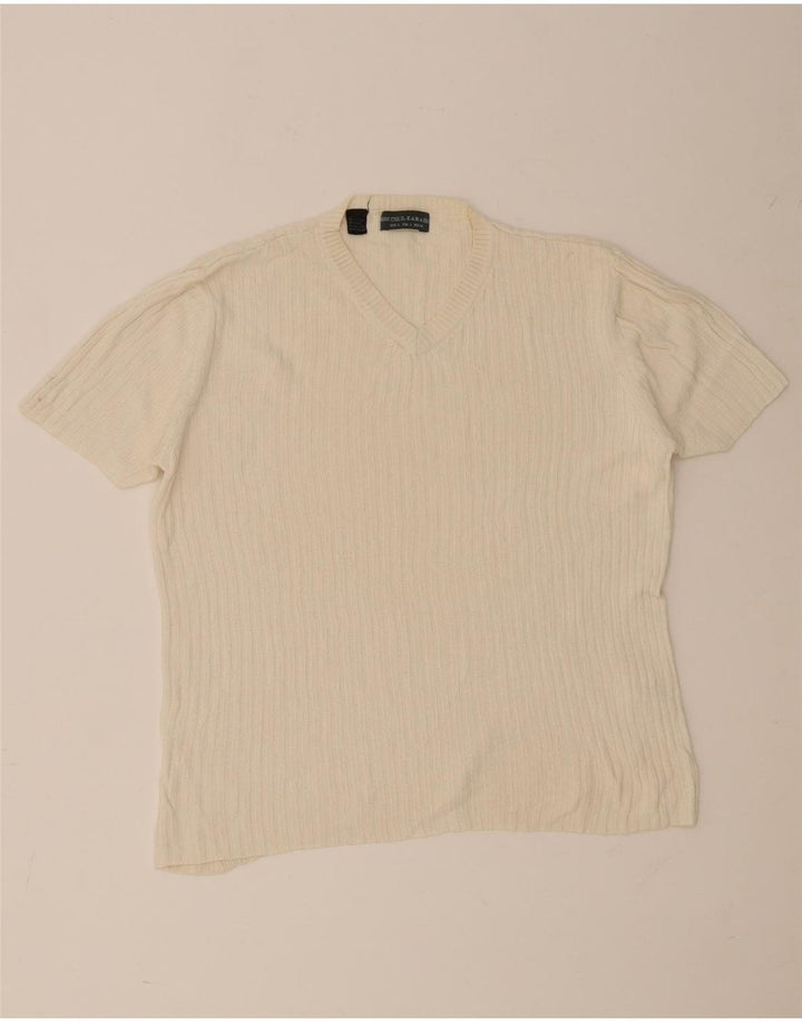 T-shirt męski Zara, duży, beżowy, bawełniany