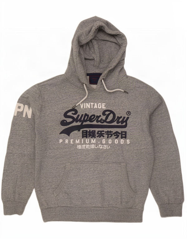 Męski sweter z kapturem Superdry z grafiką XL, szary, bawełniany w cętki