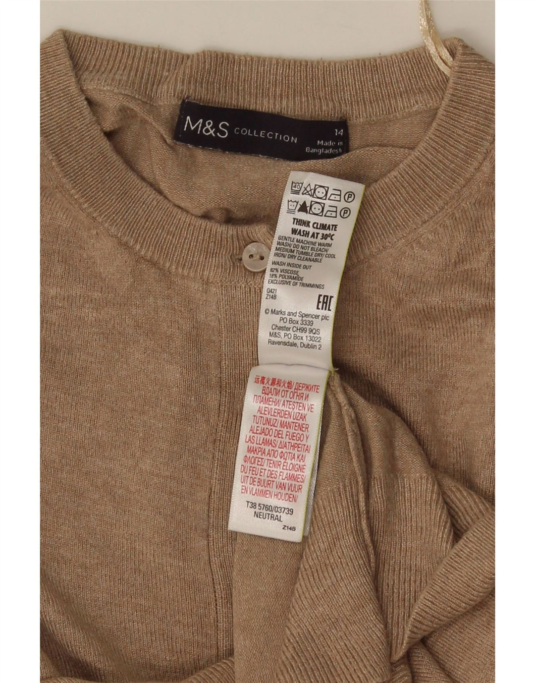 Sweter damski Marks & Spencer Crop Cardigan UK 14 Średni Beż Wiskoza