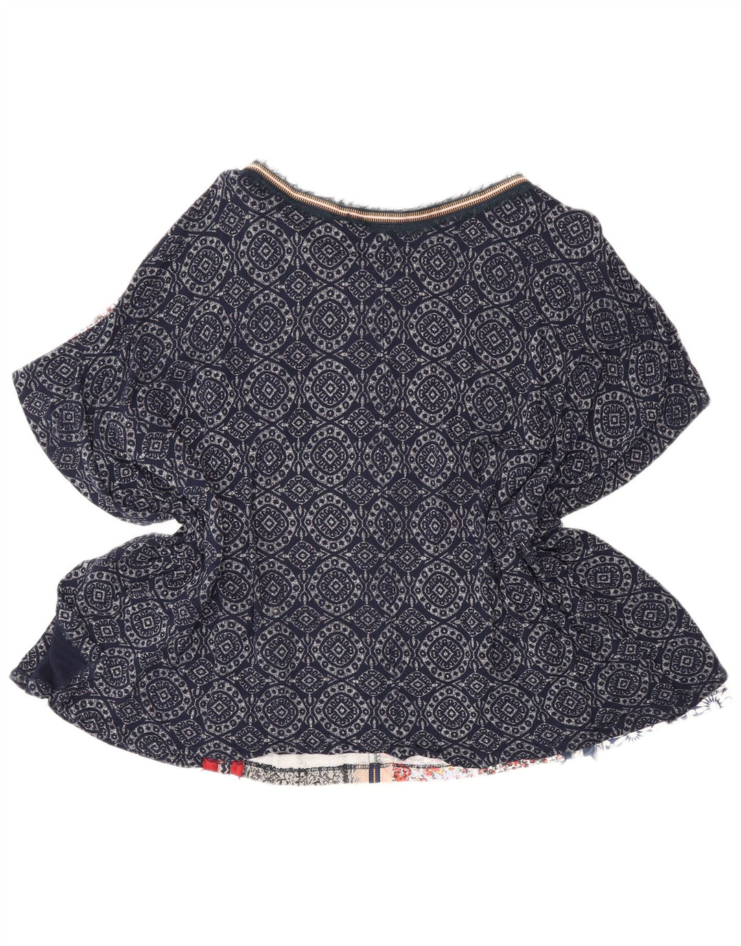 Damska bluzka poncho Desigual Top UK 14, duża, granatowa, patchworkowa, artystyczna