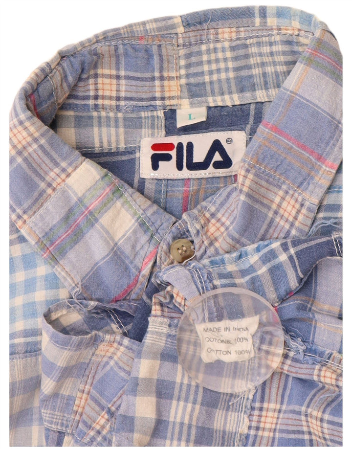 FILA Męska koszula z krótkim rękawem, duża, niebieska, patchworkowa, bawełniana