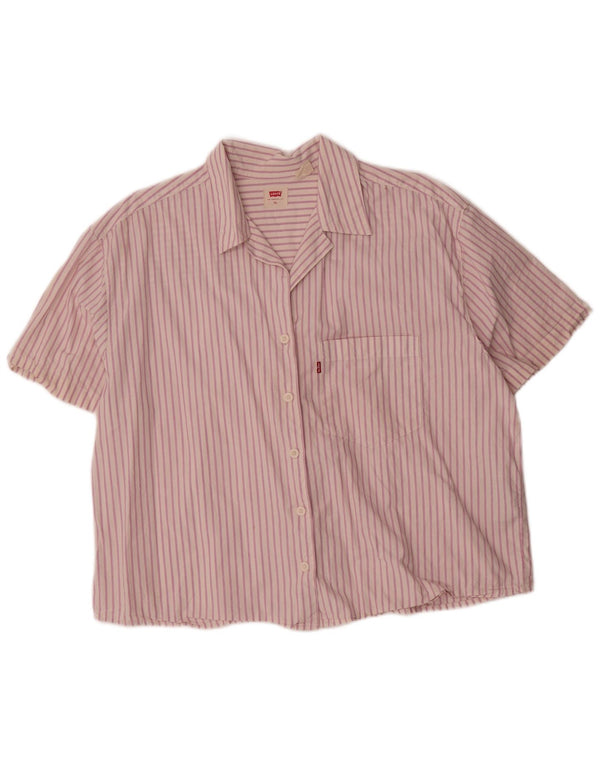 Damska koszula oversize z krótkim rękawem Levi's UK 18 XL, różowa, bawełniana w prążki