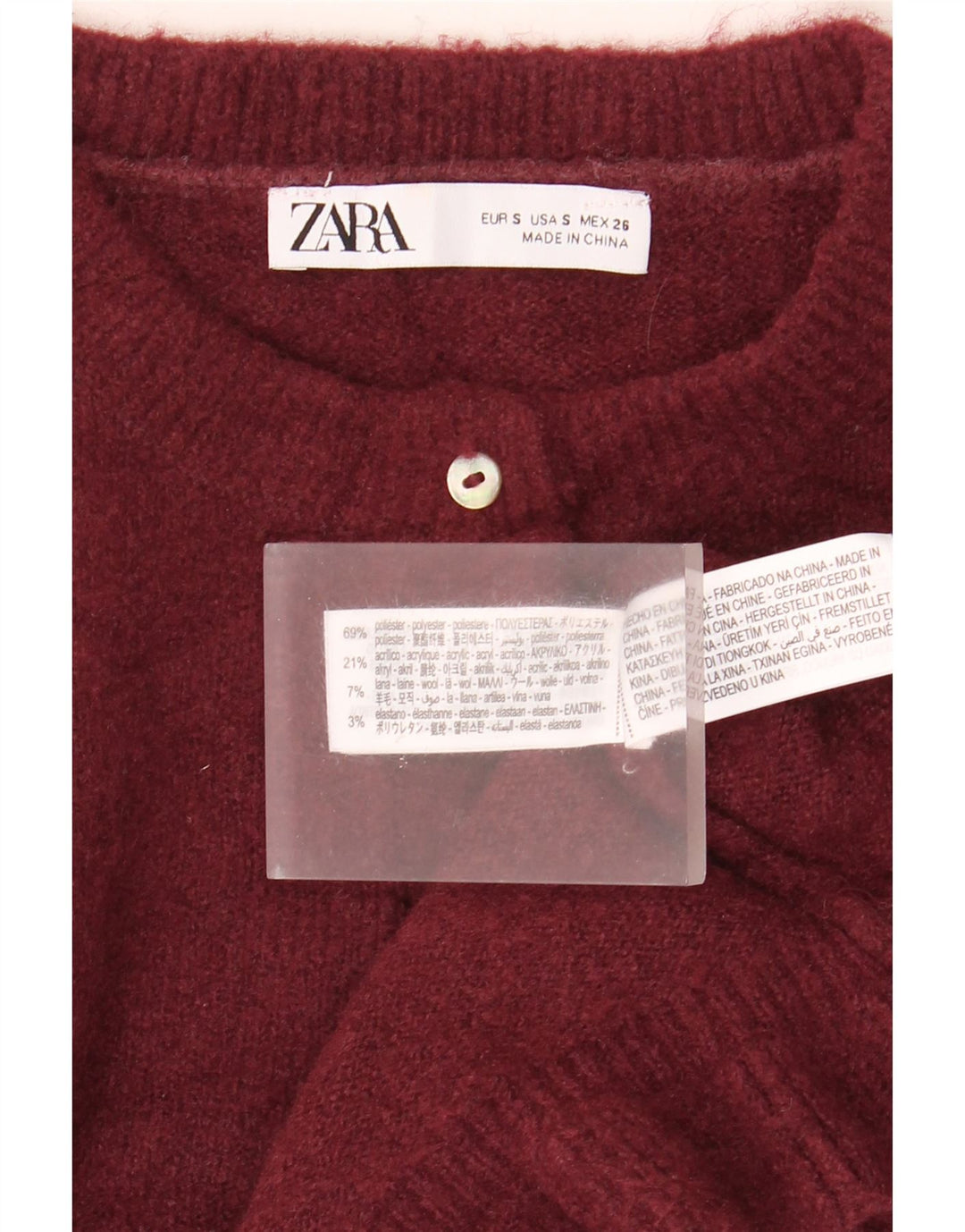 Damski sweter typu Crop Oversize Zara, UK 10, mały, bordowy poliester