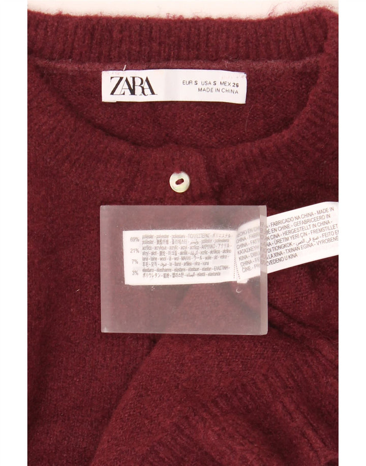 Damski sweter typu Crop Oversize Zara, UK 10, mały, bordowy poliester