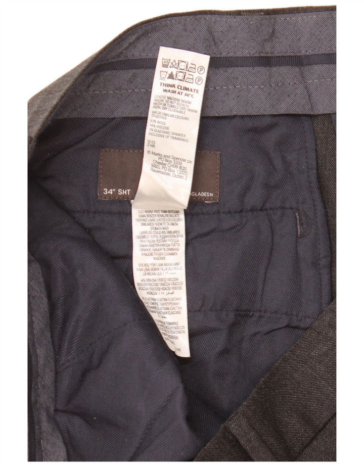 Marks & Spencer Męskie spodnie garniturowe o prostym kroju W34 L25 Szara wełna