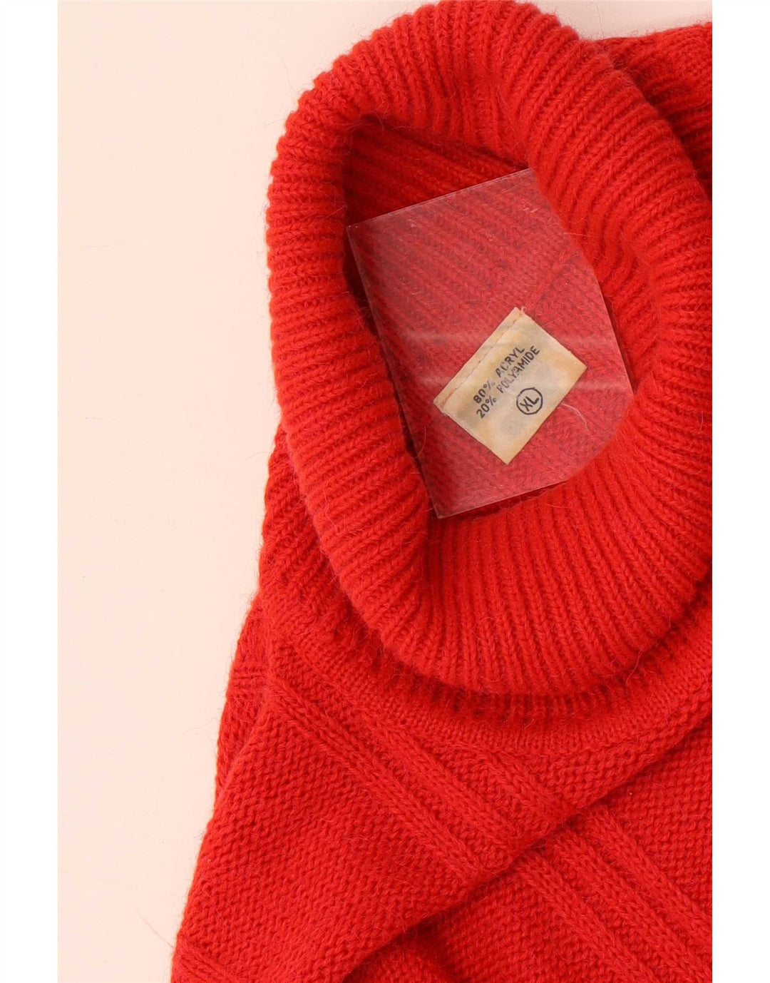 Vintage męski sweter z wywijanym dekoltem XL, czerwony akryl