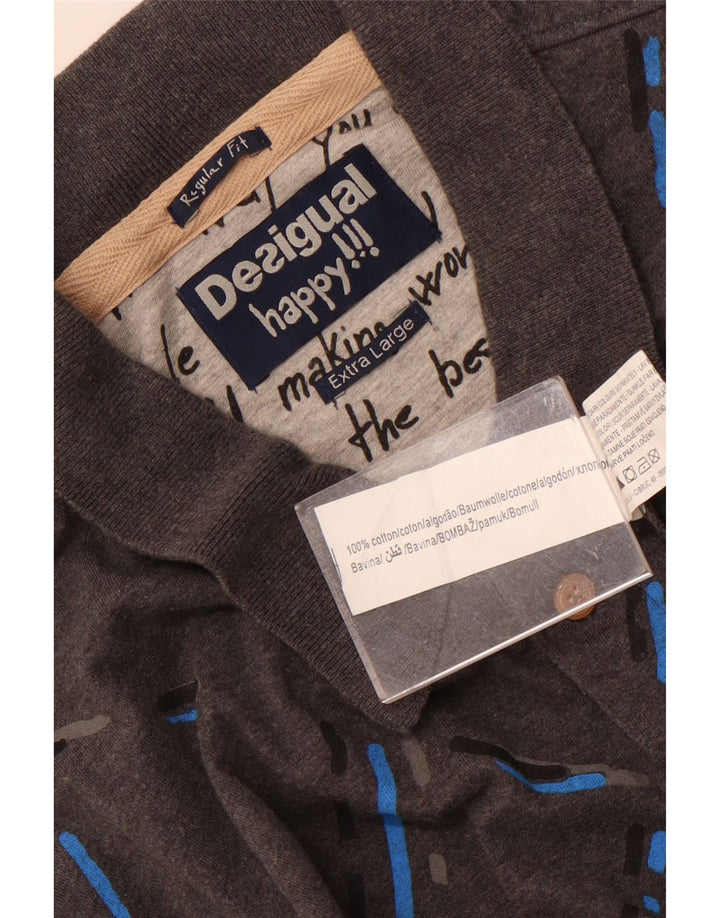 Męska koszulka polo Desigual z długim rękawem, XL, szara, bawełniana w kratkę