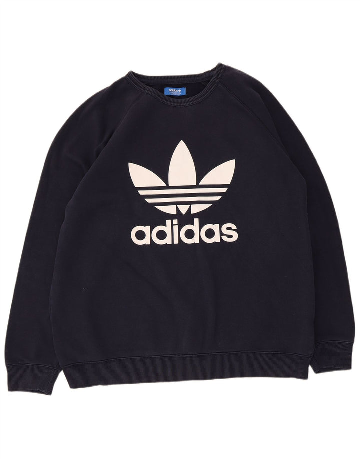 Adidas Męska bluza z grafiką, duża, granatowa, bawełniana