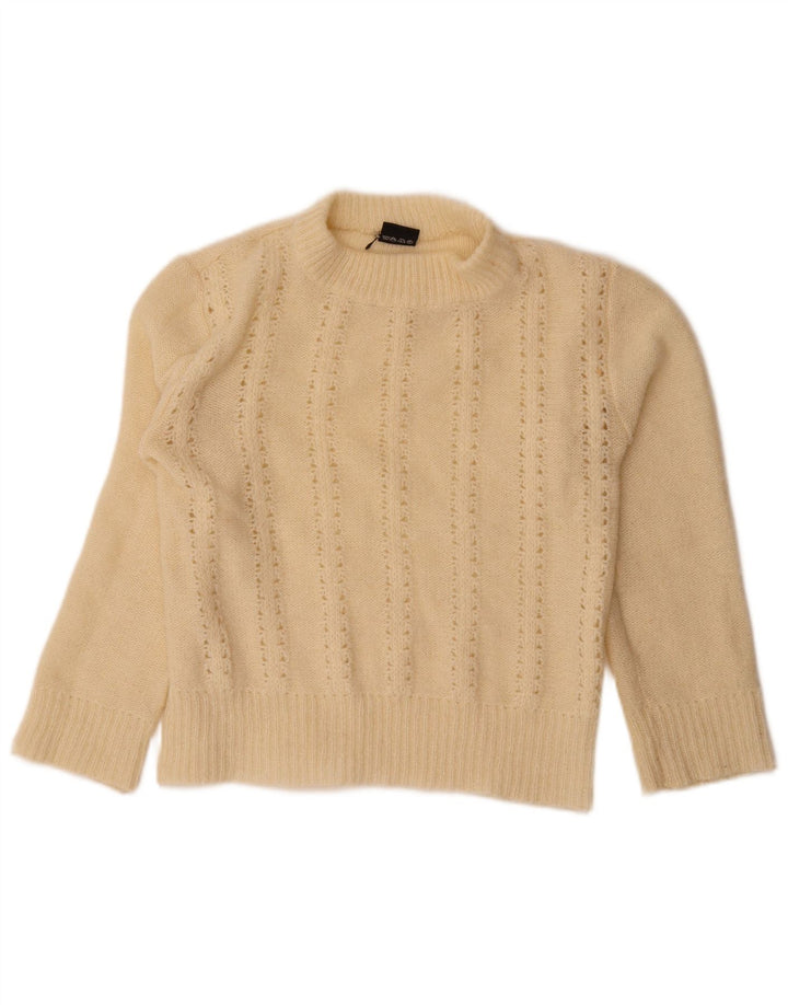 Sweter damski w stylu vintage z golfem UK 14, średni, w kolorze złamanej bieli