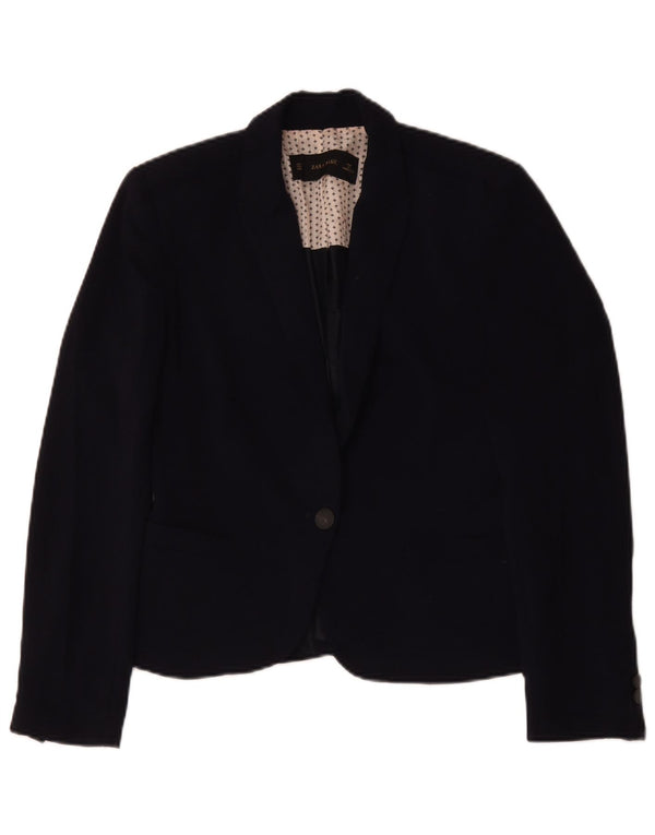 Zara Womens 1 Button Blazer Jacket UK 14 Medium Navy Blue
