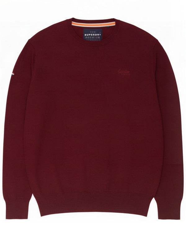 Męski sweter z okrągłym dekoltem Superdry 3XL, bordowa bawełna