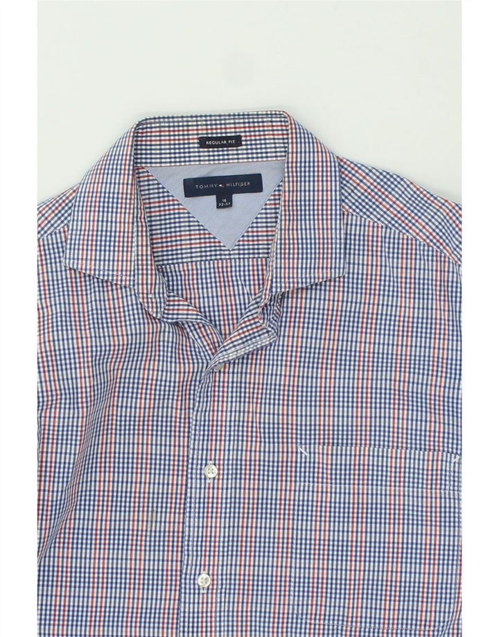 TOMMY HILFIGER Mens Regular Fit Shirt Size 16 32/33 Large Blue Check Vintage Tommy Hilfiger and Second-Hand Tommy Hilfiger from Messina Hembry 