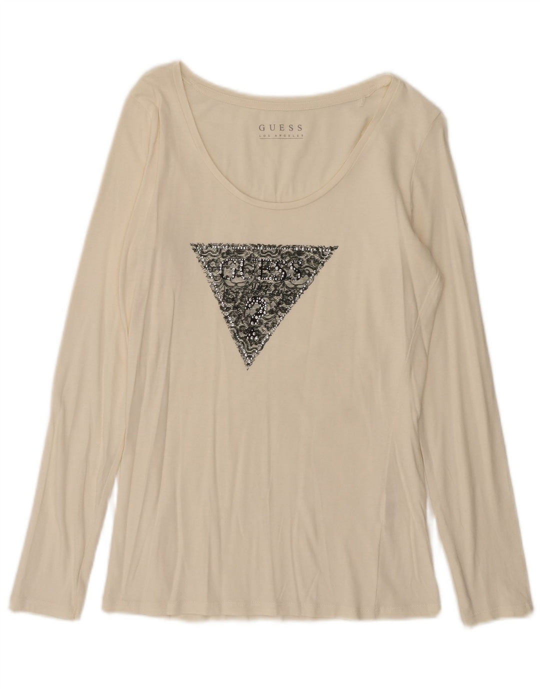 Guess Damski graficzny top z długim rękawem UK 12 Medium Off White