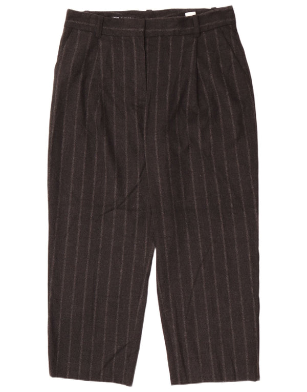 Damskie spodnie garniturowe Zara Crop, zwężane, duże W30 L26, szare w prążki
