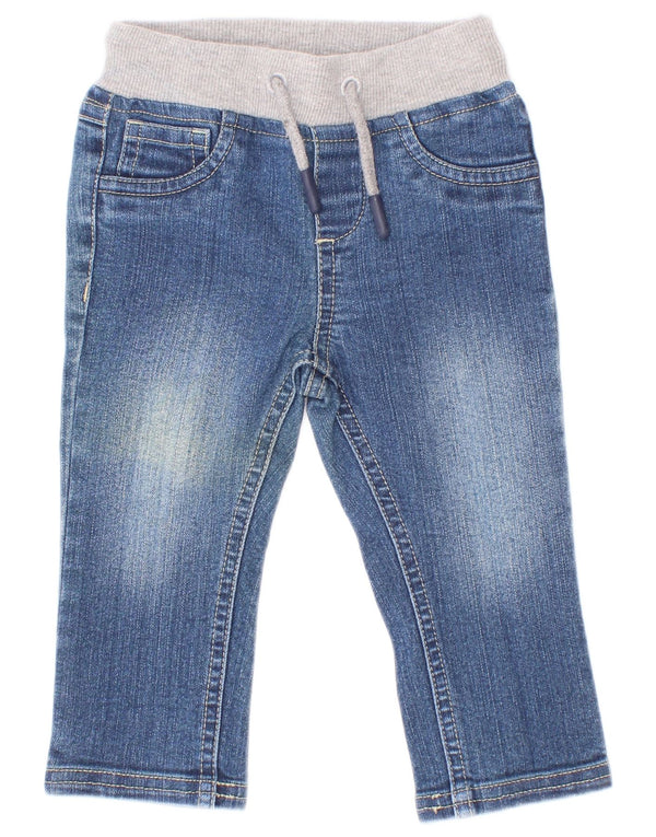 Jeansy chłopięce Guess, proste, 6-9 miesięcy, niebieskie, bawełniane z blokami kolorów