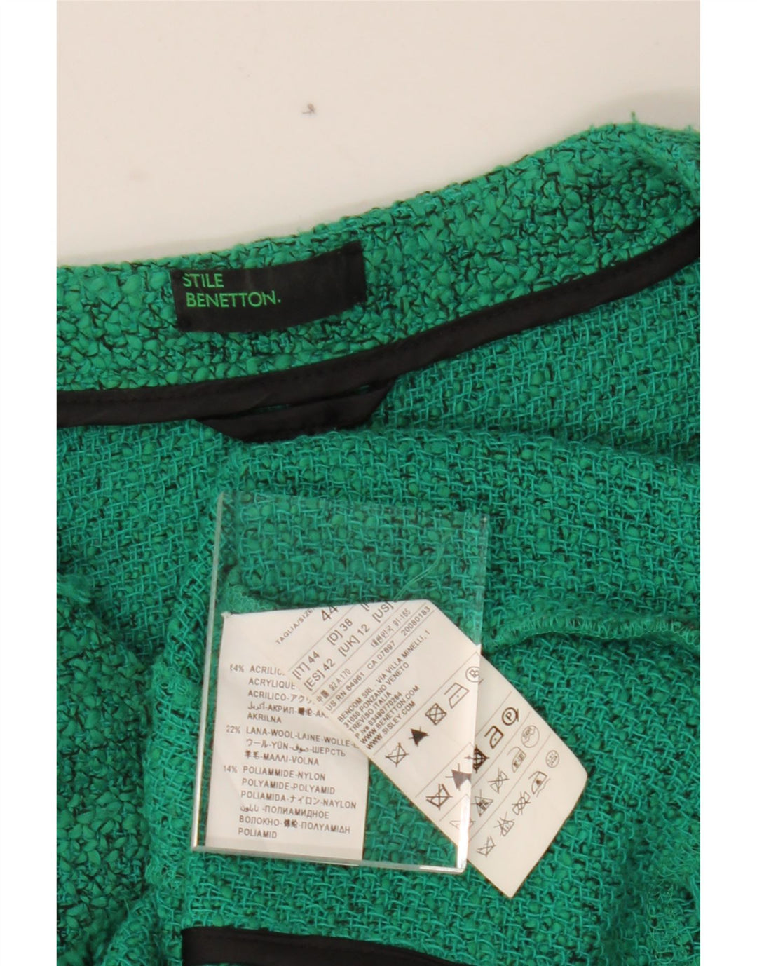 BENETTON Womens 5 Button Blazer Jacket UK 12 Medium Green Acrylic Vintage Benetton and Second-Hand Benetton from Messina Hembry 