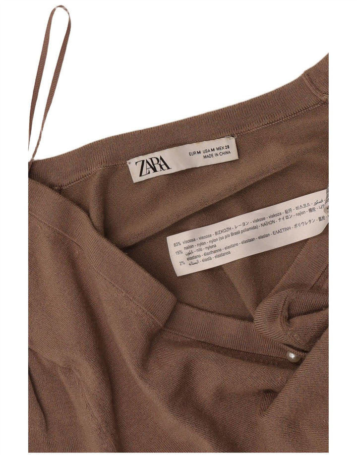 Sweter damski Zara z dekoltem w kształcie litery V, UK 12, średni brąz, wiskoza