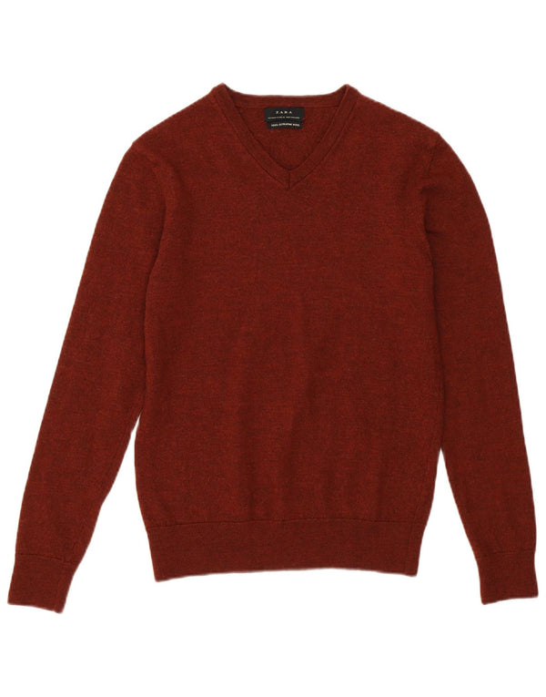 Damski sweter ZARA z dekoltem w kształcie litery V, UK 12, średni brązowy wełniany