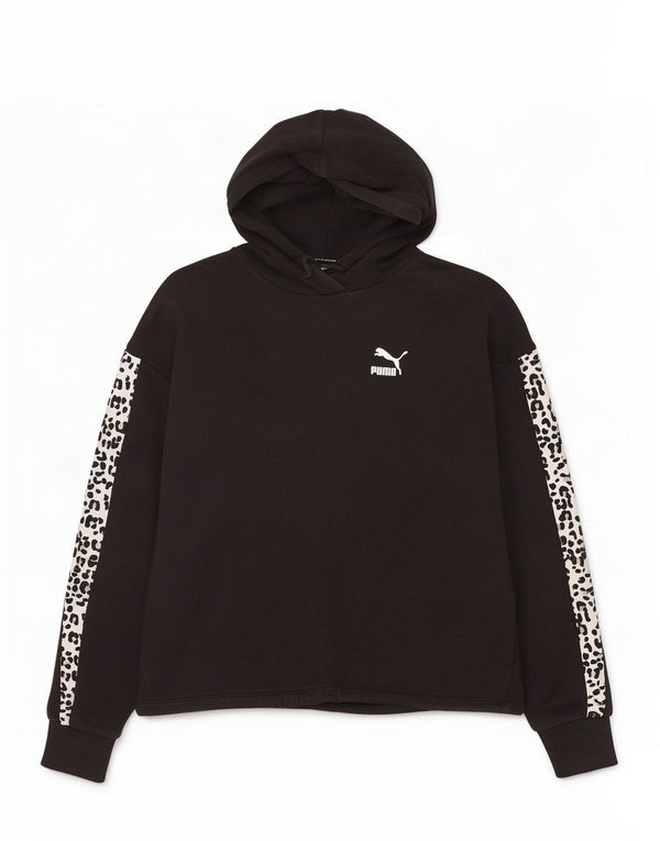Damski sweter oversize Puma z kapturem UK 10, mały czarny nadruk zwierzęcy