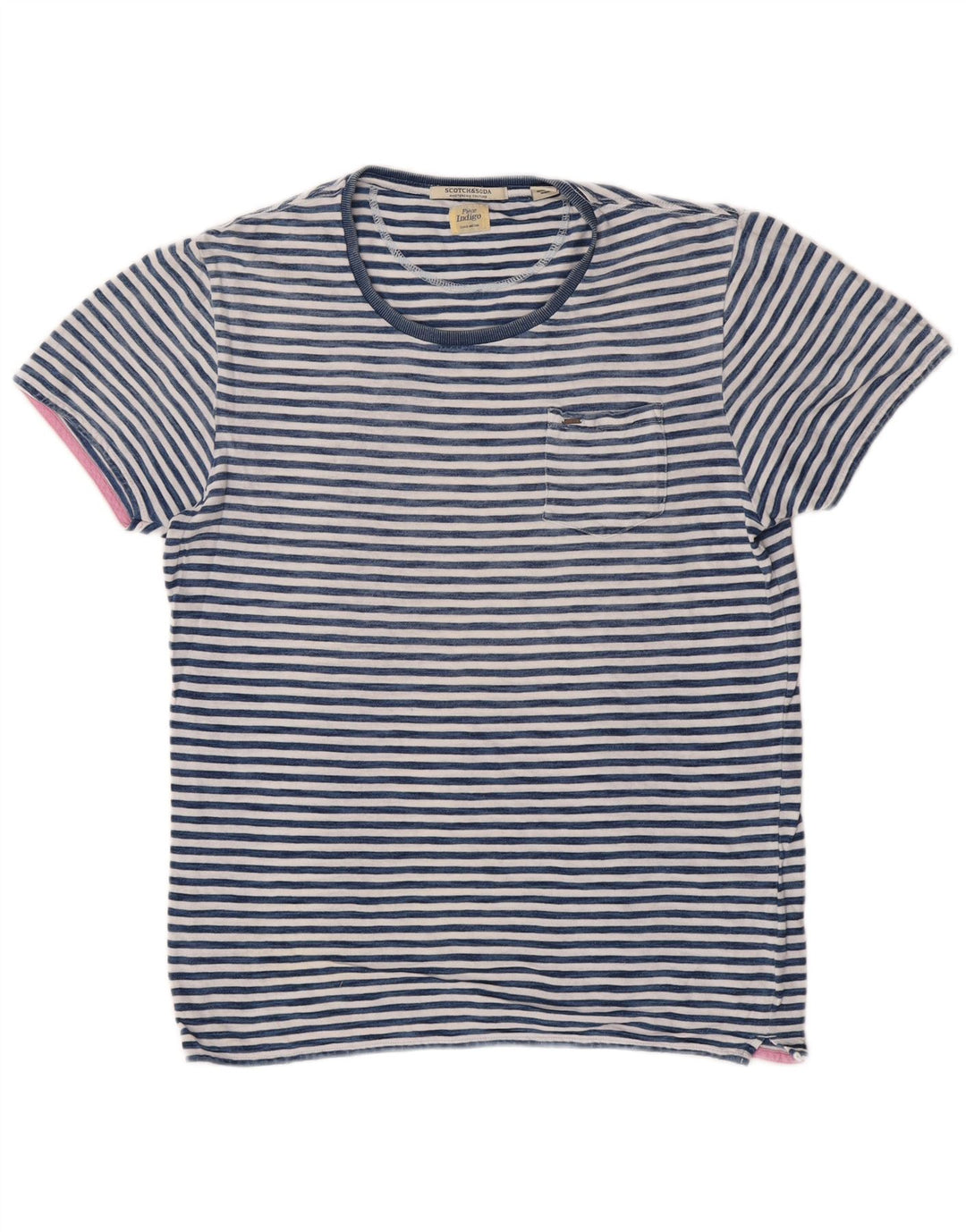 T-shirt męski Scotch & Soda, klasyczny, bawełniany w średnie niebieskie paski