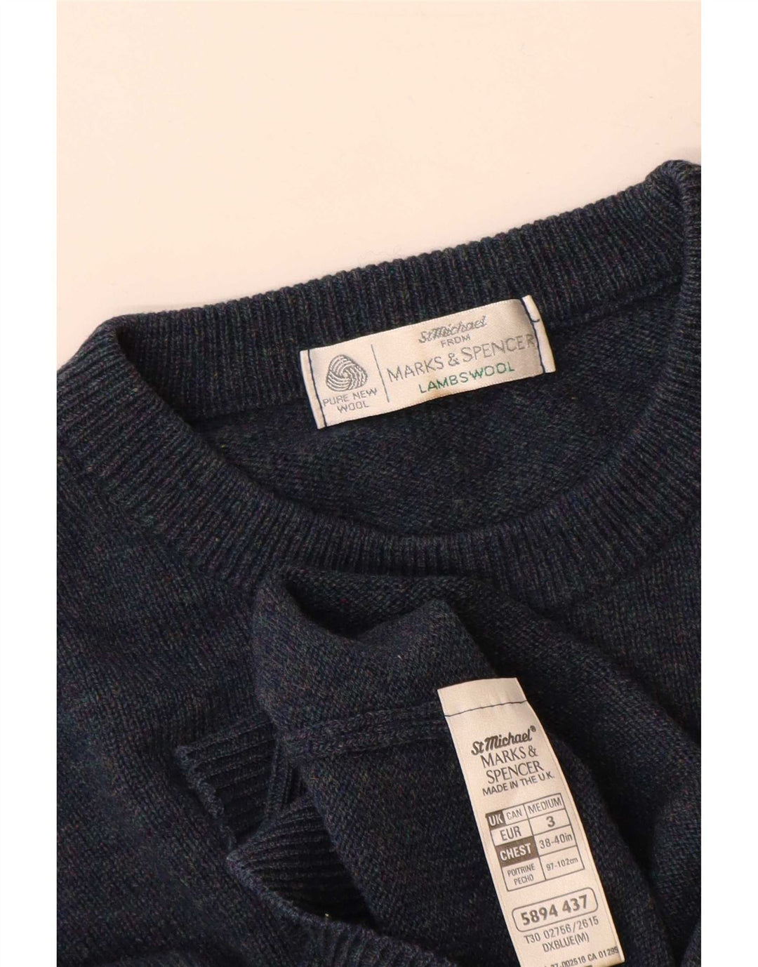 Marks & Spencer Męski sweter z okrągłym dekoltem, średni niebieski, wełna owcza