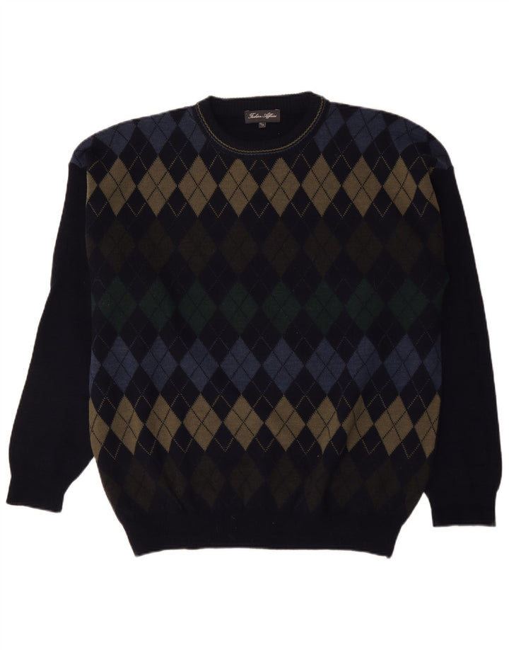 Sweter męski z okrągłym dekoltem w stylu vintage IT 52/54, duży granatowy
