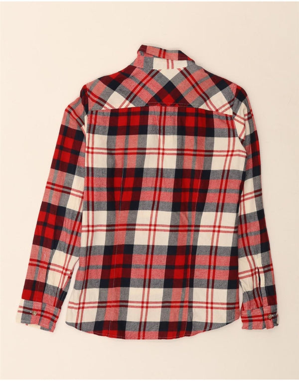 EDDIE BAUER Womens Classic Fit Flannel Shirt UK 10 Small Red Check Cotton