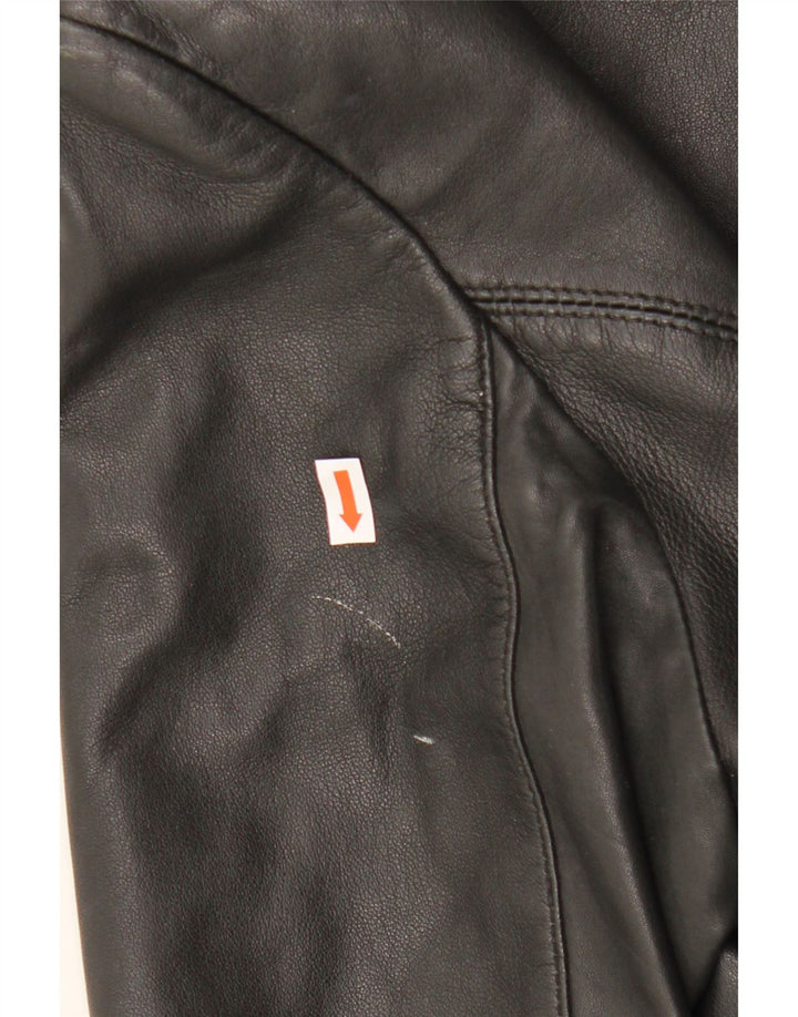 Vintage damska marynarka skórzana zapinana na 3 guziki UK 14, duża czarna skóra