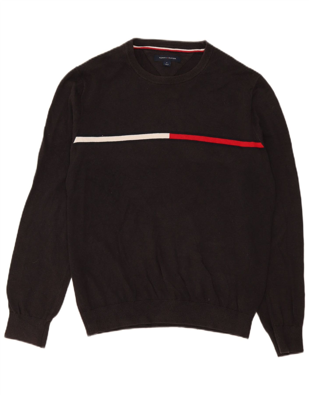 Męski sweter Tommy Hilfiger z okrągłym dekoltem, średnioszary, bawełniany w bloki kolorów