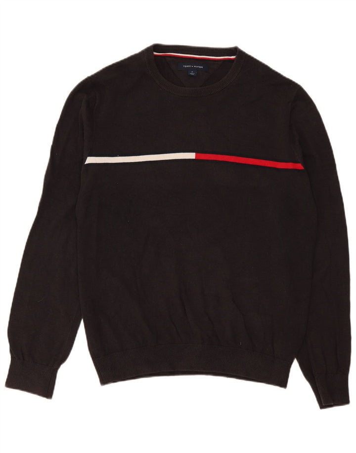 Męski sweter Tommy Hilfiger z okrągłym dekoltem, średnioszary, bawełniany w bloki kolorów