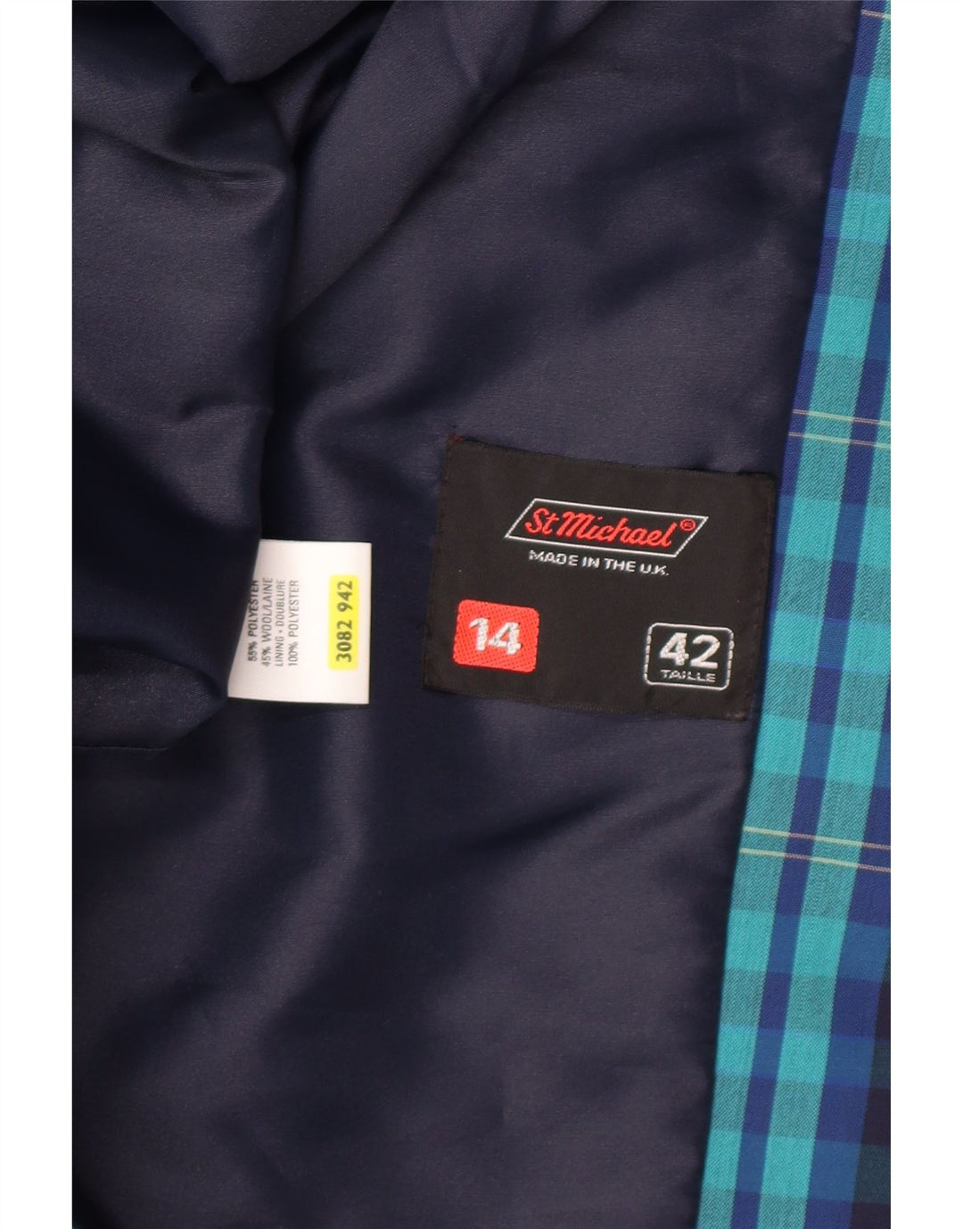 ST MICHAEL Womens 1 Button Blazer Jacket UK 14 Medium Blue Check Polyester