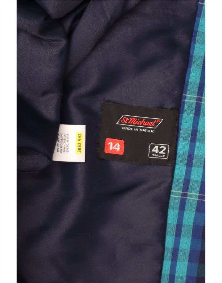 ST MICHAEL Womens 1 Button Blazer Jacket UK 14 Medium Blue Check Polyester