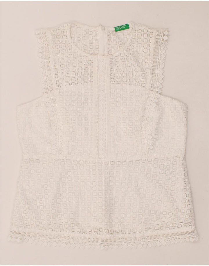 BENETTON Womens See Through Sleeveless Blouse Top UK 12 Medium White Vintage Benetton and Second-Hand Benetton from Messina Hembry 
