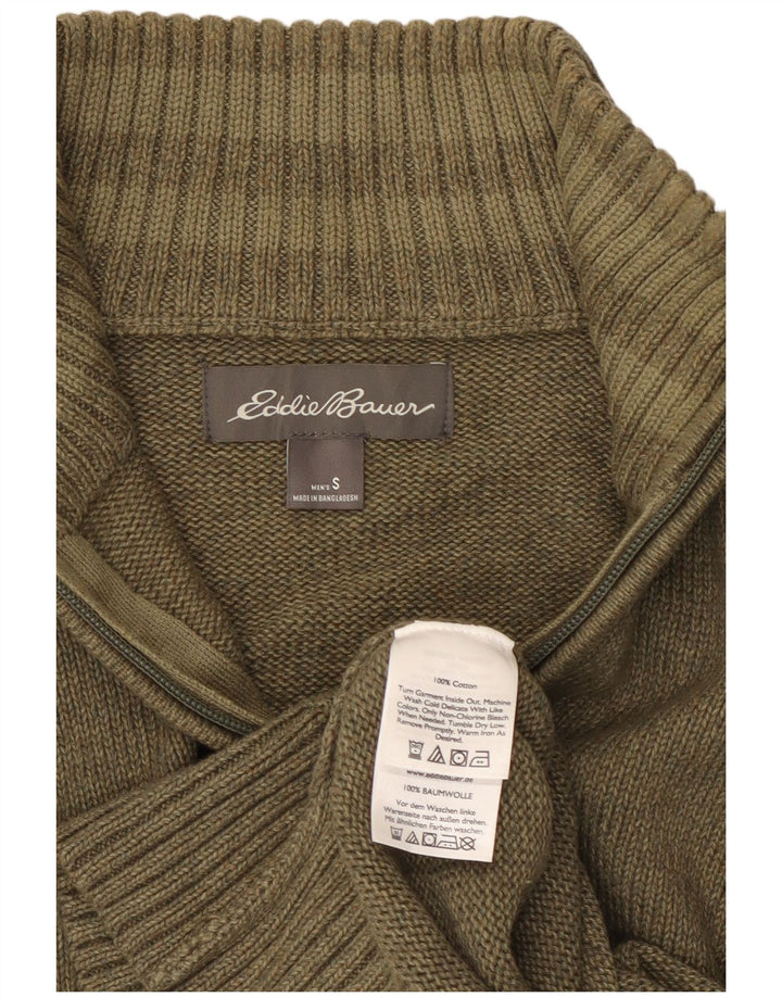 EDDIE BAUER Męski sweter zapinany na zamek, mały, bawełniany khaki