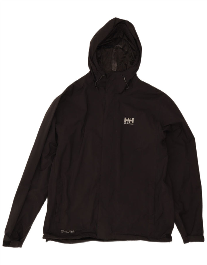 Męska kurtka przeciwdeszczowa z kapturem Helly Hansen UK 42 XL, czarna, poliamidowa