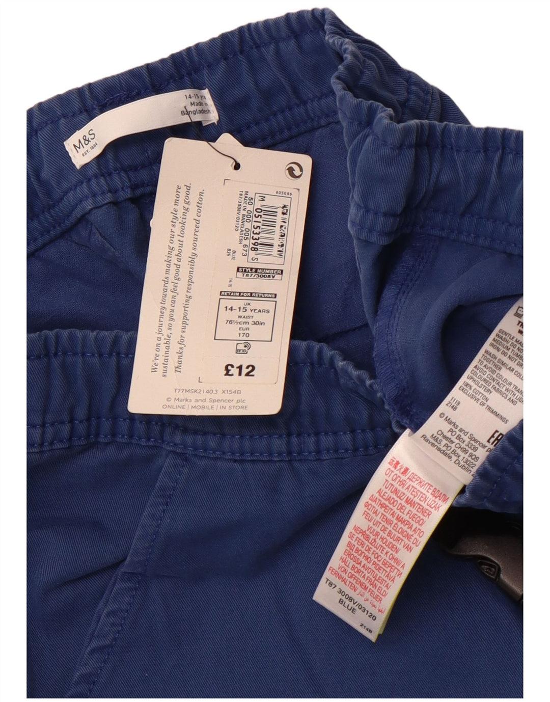 MARKS & SPENCER Chłopięce spodenki cargo 14-15 lat W28 Niebieska bawełna