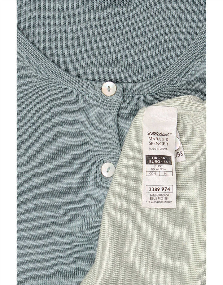 Marks & Spencer Damski sweter rozpinany UK 16, duży, niebieski, jedwabny w bloki kolorów