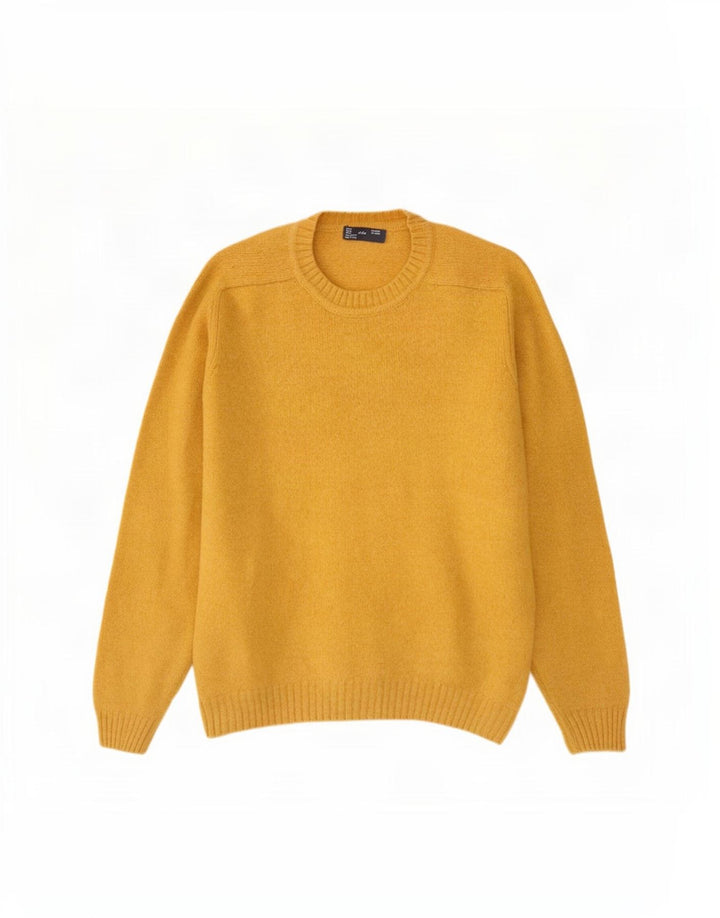 Męski sweter z okrągłym dekoltem Zara XL, żółta wełna