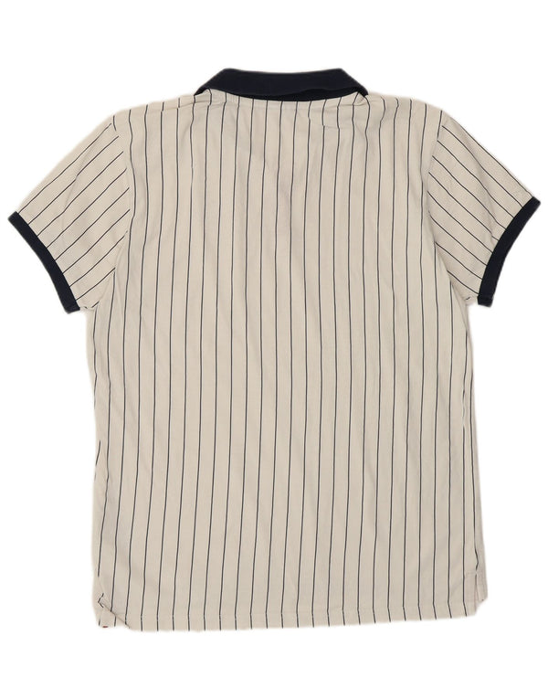 FILA Mens Tennis Polo Shirt Small White Pinstripe Cotton