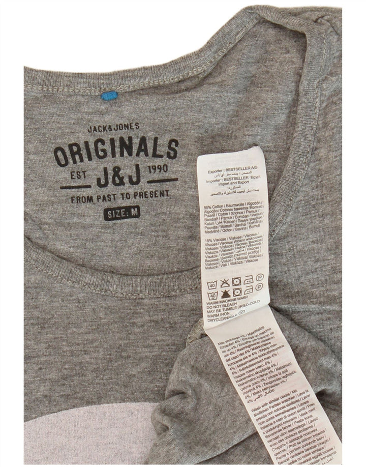 Męski T-shirt z grafiką JACK & JONES Średni szary, bawełniany nakrapiany