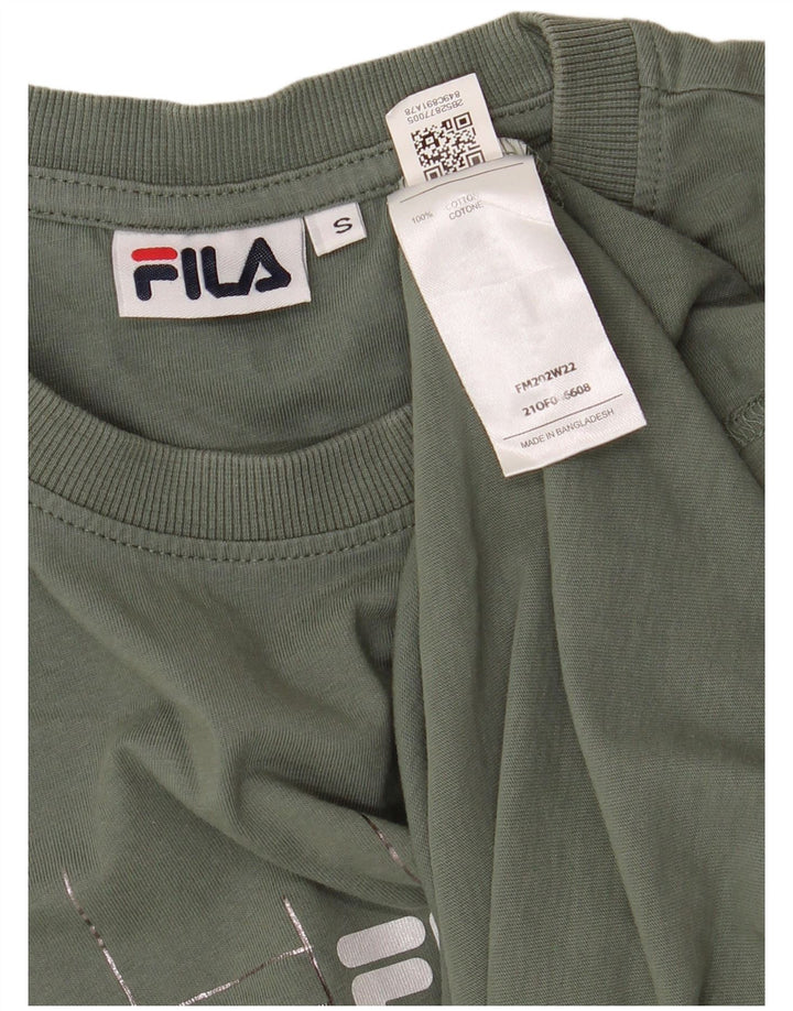 Męski T-shirt z grafiką FILA, mały, bawełniany khaki